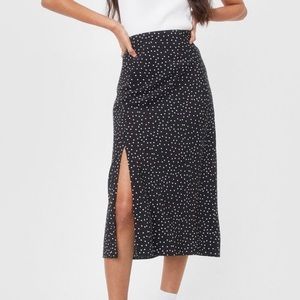 White and black polka dot midi skirt